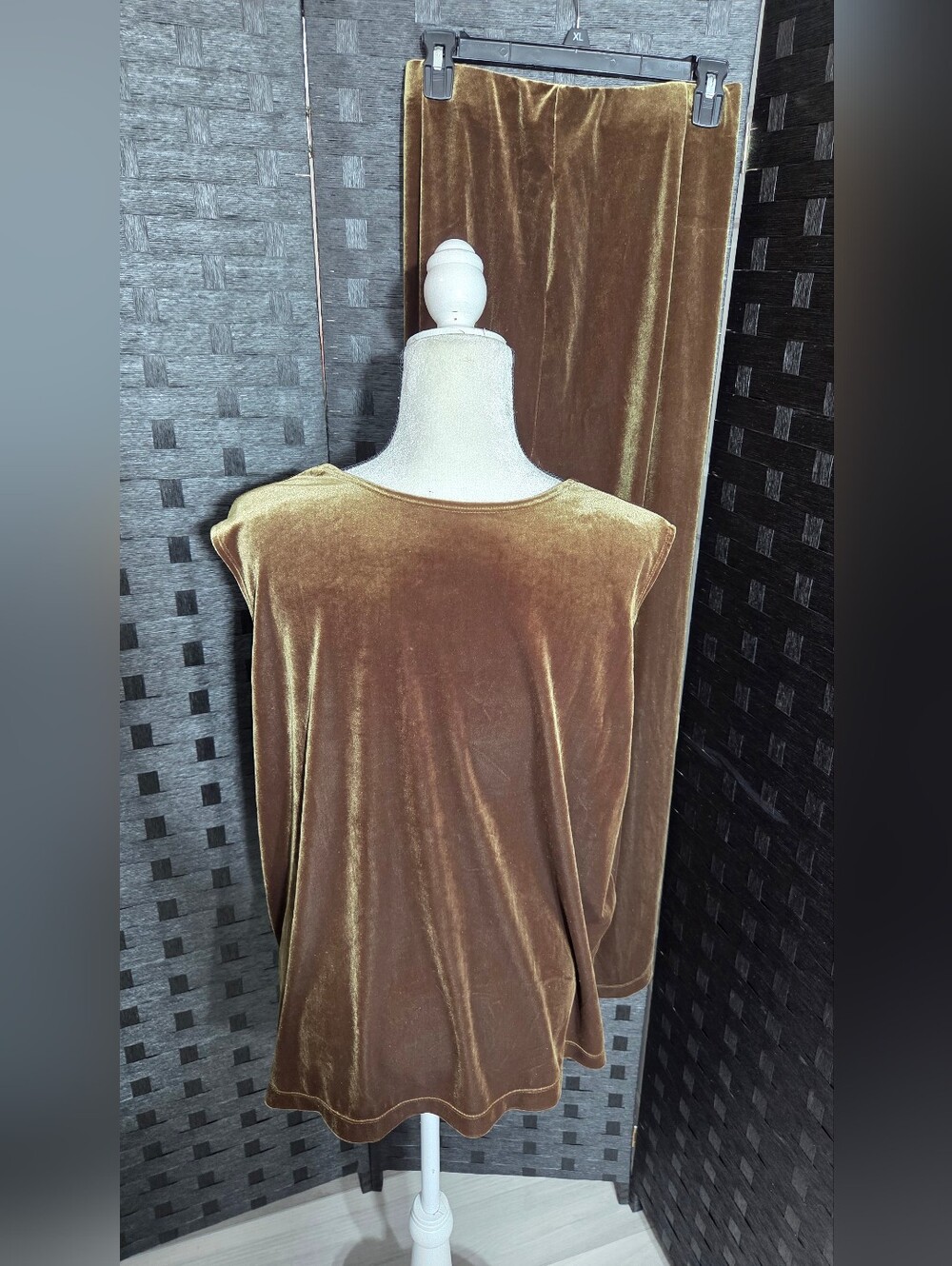 ✨ Susan Graver Liquid Velvet 2-Piece Set Tunic & Pants Olive Gold 2X - Picture 6 of 12